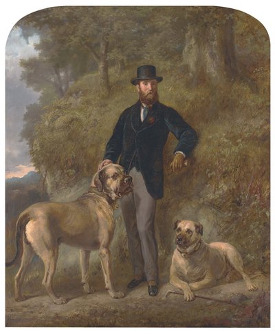 O Coronel Garrick-Buchanan de Drumpellier com os seus dois Mastiffs (óleo sobre tela) de Gourlay Steell