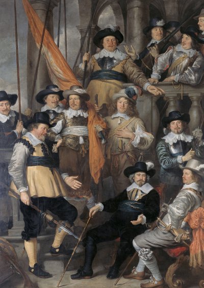 Neerlandês: Schutters van Wijk XVIII sob o comando do Capitão Albert Bas e do Tenente Lucas Conijn A Companhia do Capitão Albert Bas e do Tenente Lucas Conijn de Govert Flinck
