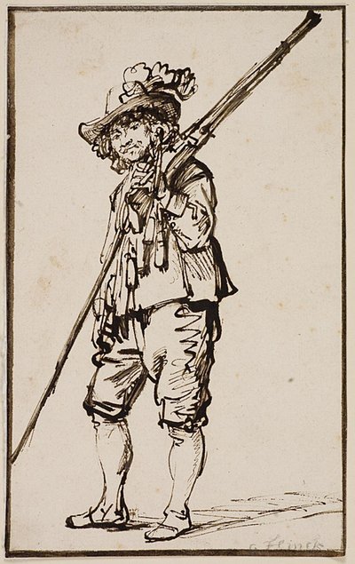 Um soldado de pé com um mosquete por cima do ombro de Govert Flinck