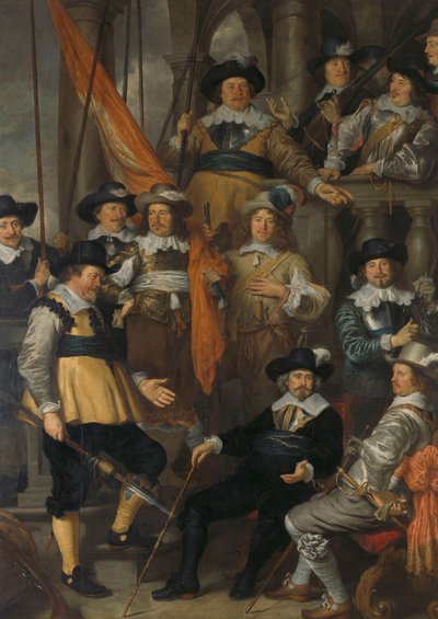 Oficiais e outros guardas cívicos do Distrito XVIII em Amsterdã sob o comando do capitão Albert Bas e do tenente Lucas Conijn de Govert Flinck
