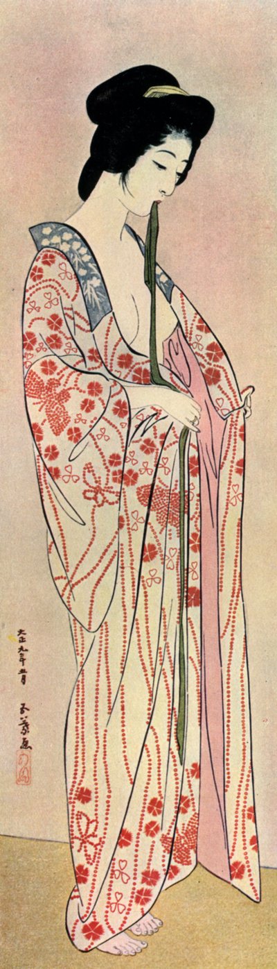 Uma mulher japonesa vestindo um nagajuban, 1920 1930. de Goyo Hashiguchi