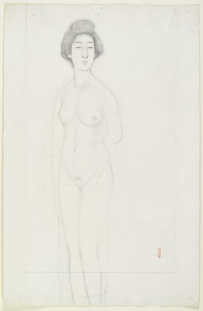 Desenho de um Nu Posicionado Frontal, início do século 20 de Goyo Hashiguchi