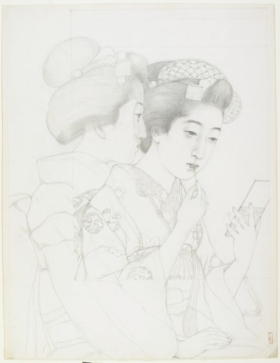 Estudo para mulher segurando Lip Brush, 1919 de Goyo Hashiguchi