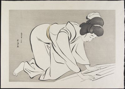 Mulher que dobra o quimono, outubro 1920 de Goyo Hashiguchi