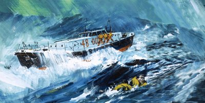 Barco salva-vidas a salvar um homem no mar de Graham Coton