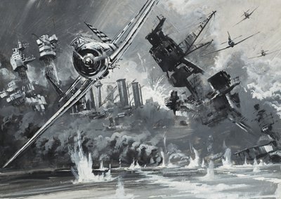 Pearl Harbour, 7 de dezembro de 1941 (guache sobre papel) de Graham Coton