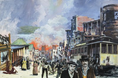Incêndio e terramoto de São Francisco de 1906 (guache sobre papel) de Graham Coton