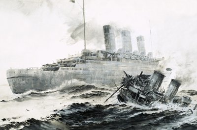 O Queen Mary choca com a sua escolta, o Curacoa, afundando o navio de Graham Coton