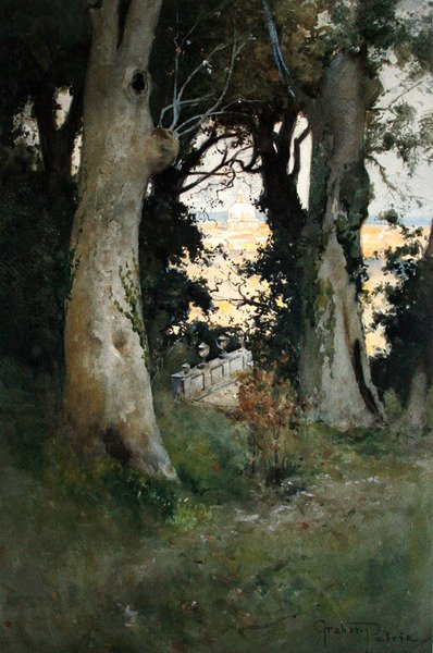 Corsini Gardens, Roma (aguarela e corpóreos sobre papel) de Graham Petrie