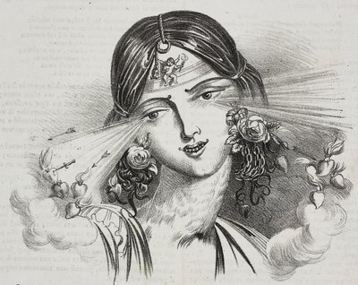 Beleza feminina, caricatura de Jean-Jacques Grandville (1803-1847), litografia de Gaetano Riccio da Poliorama Pittoresco, n 20, 24 de dezembro de Grandville