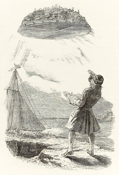 Gulliver vê a ilha voadora Laputa pela primeira vez, de 
