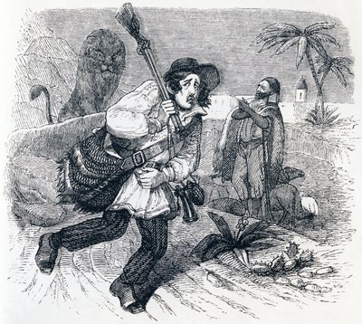 O leão e o caçador - Fábulas de La Fontaine de Grandville