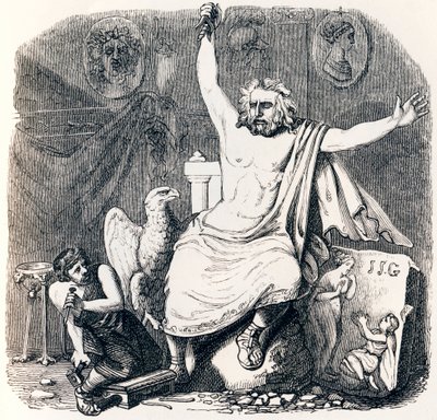 O escultor e a escultura de Júpiter (Le statuaire et la statue de Jupiter) - Fábulas de La Fontaine de Grandville