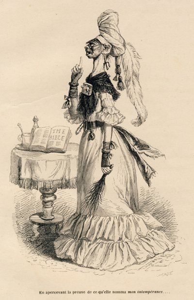Ao ver a prova do que ela chamou de minha intemperança. Vinhetas ilustradas por JJ Granville. Gravura assinada Caque na parte intitulada "Peines de cour d