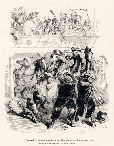 O carnaval dos cavalos. Vinhetas ilustradas por JJ Granville. Gravura assinada por Tamisier na parte intitulada "Voyage d