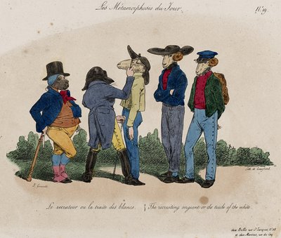 Les Metamorphoses du Jour, No. 19 (litho colorido à mão) de Grandville