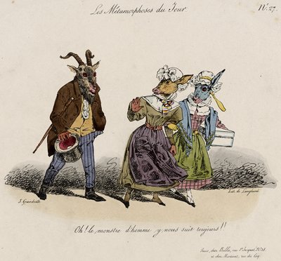 Les Metamorphoses du Jour, No. 27 (litho colorido à mão) de Grandville