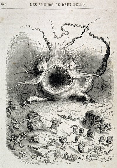 Les amours de deux beêtes (monstro) - em "Animais pintados por eles mesmos: vida privada e pública de animais" por Grandville, capítulo por Honoré de Balzac, ed. Hetzel de Grandville