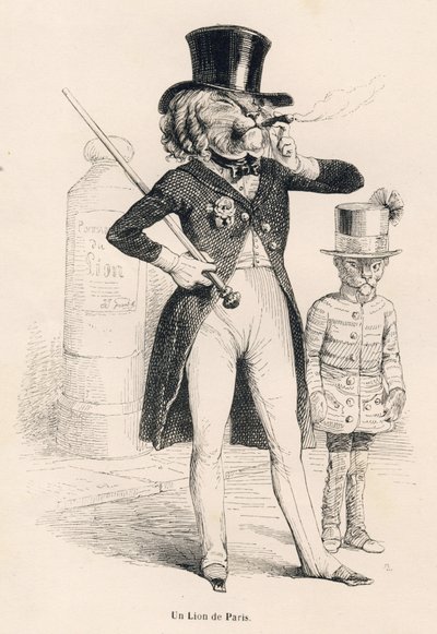 Leão de Paris . Vinhetas ilustradas por JJ Granville. Gravura assinada por Andrew, Best e Leloir na parte intitulada "Voyage d