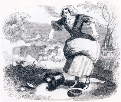The Dairy Girl and the Milk Jarro (La laitiere et le pot au lait) - Fábulas de La Fontaine de Grandville