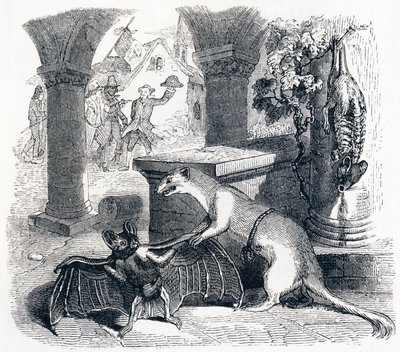 O taco e as duas doninhas (la chauve-souris et les deux belettes) - Fábulas de La Fontaine de Grandville