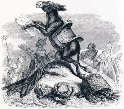 O burro e os seus senhores - Fábulas de La Fontaine de Grandville