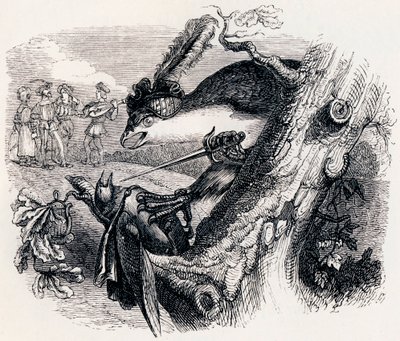 O papagaio e o rouxinol (Le milan et le rossignol) - Fábulas de La Fontaine de Grandville