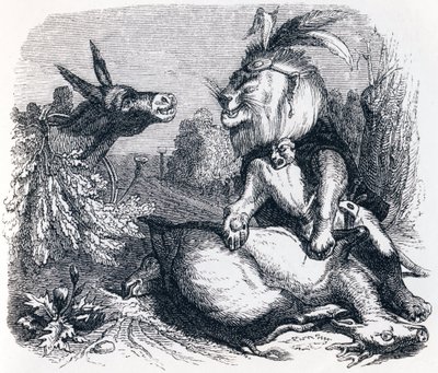 A caça ao leão e ao burro - Fábulas de La Fontaine de Grandville