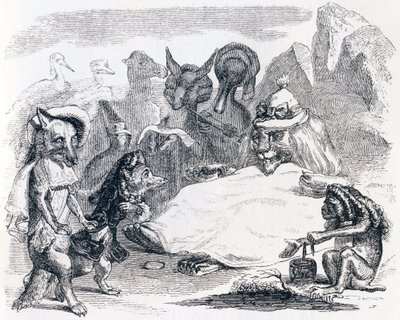 O leão, o lobo e a raposa (le le lion, le loup et le renard) - Fábulas de La Fontaine de Grandville