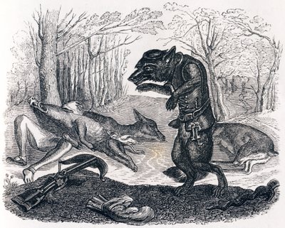 O lobo e o caçador - Fábulas de La Fontaine de Grandville