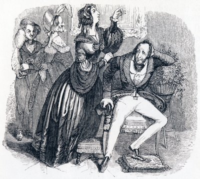 O homem de meia-idade e suas duas amantes - Fábulas de La Fontaine de Grandville