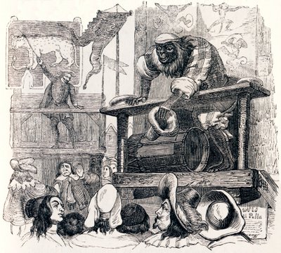 O macaco e o leopardo (Le singe et le le le leopard) - Fábulas de La Fontaine de Grandville
