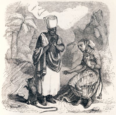 O rato é metamorfoseado quando menina - Fábulas de La Fontaine de Grandville