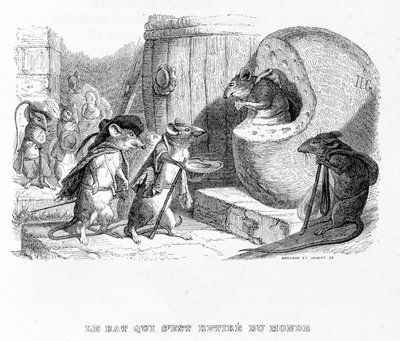 O rato que se retirou do mundo - em "Fábulas" de La Fontaine, doente. por Grandville de Grandville
