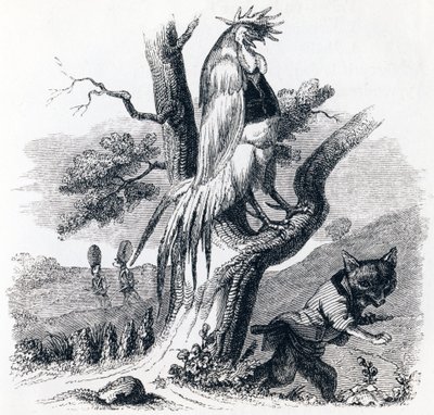 O torrefador e a raposa (Le coq et le renard) - Fábulas de La Fontaine de Grandville