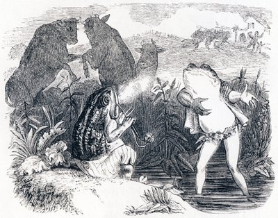 Os dois touros e um sapo - Fábulas de La Fontaine de Grandville