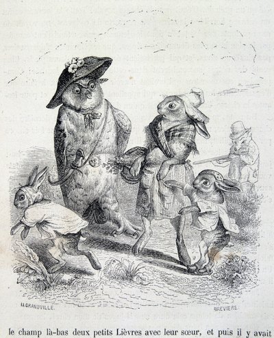 As duas lebrinhas, sua irmã e a coruja - por Grandville de Grandville