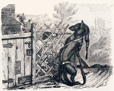 O lobo e o cão magricela (Le loup et le chien maigre) - Fábulas de La Fontaine de Grandville