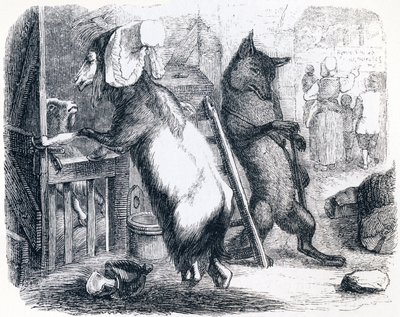 O lobo, a cabra e o cabrito (Le loup, la chevre et le chevreau) - Fábulas de La Fontaine de Grandville