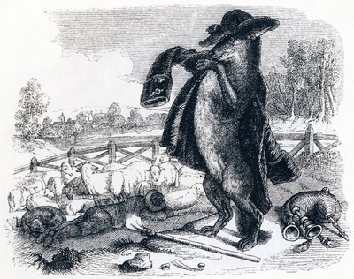 O lobo que se torna um pastor (Le loup devenu berger) - Fábulas de La Fontaine de Grandville