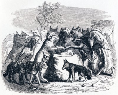 Os lobos e as ovelhas (Les loups et les brebis) - Fábulas de La Fontaine de Grandville