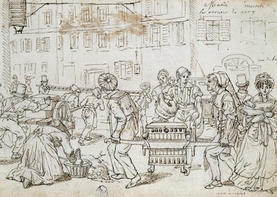 Trabalhadores de Nancy, desenho de Jean-Jacques Grandville (1803-1847), França de Grandville