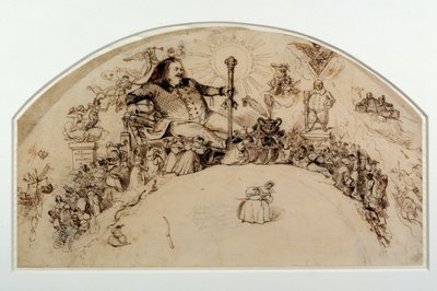 Honoré de Balzac (1799-1850) entre os personagens de seus romances, design para um fã de Grandville