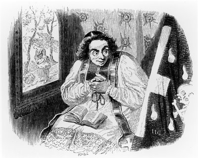 O padre e o cadáver, ilustração para &39;fábulas&39; de La Fontaine, publicado por H. Fournier Aine, 1838 de Grandville