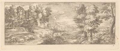Paisagem fluvial com figuras de repouso
Paisagens fluviais (título da série) de Gérard Audran