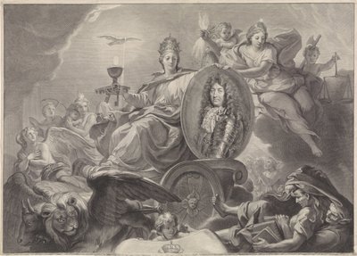 Retrato alegórico de Luís XIV, rei da França de Gérard Edelinck
