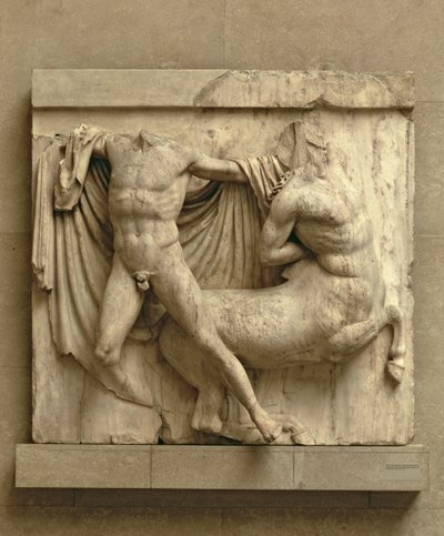 Um lapith matando um centauro, metope XXVII do lado sul do Partenon, 447-432 aC (mármore) de Greek