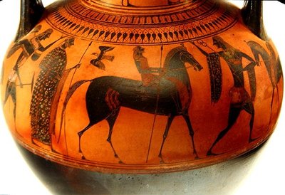 Ânfora retratando a história de Theseus and the Minotaur, c.540 BC (barro) (ver também 288292 e 288294) de Greek