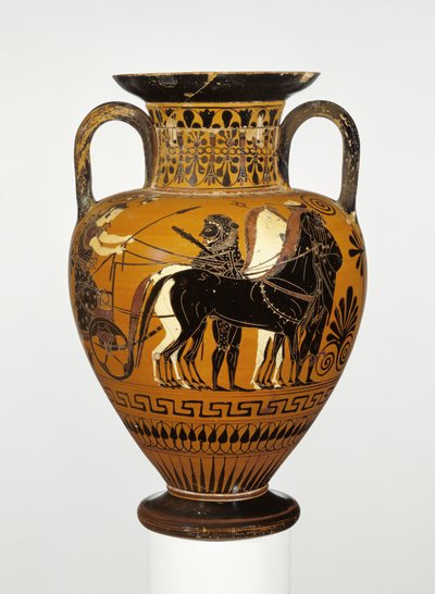 Ânfora de pescoço de figura negra ática com apoteose de Héracles, c.530-20 aC (terracota) de Greek