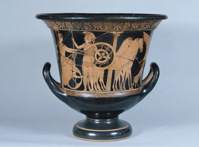 Krater kalyx ático de figuras vermelhas representando um Hoplite partindo para a guerra (cerâmica) (ver também 223268) de Greek